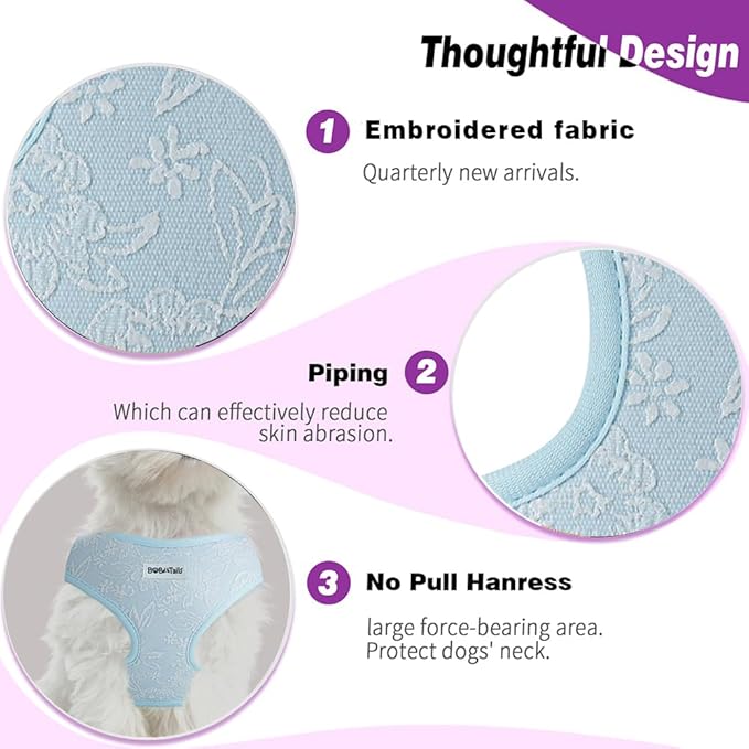 No Pull Dog Vest Harness for Small&Medium Dogs, Side Clip Adjustable Pet Vest, Soft Breathable, Fashion Dog Harnesses for Walking, Running, Shopping (Light Blue,M)