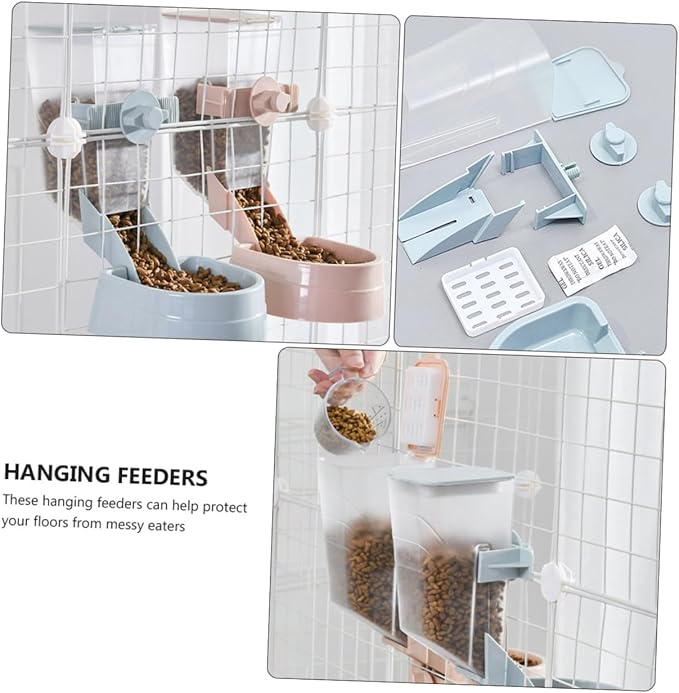 2L Automatic Hanging Dog Feeder Bowl, Blue Pet Food Dispenser for Puppies and Dogs, Portable Crate Mounted Feeding Station for Home and Travel