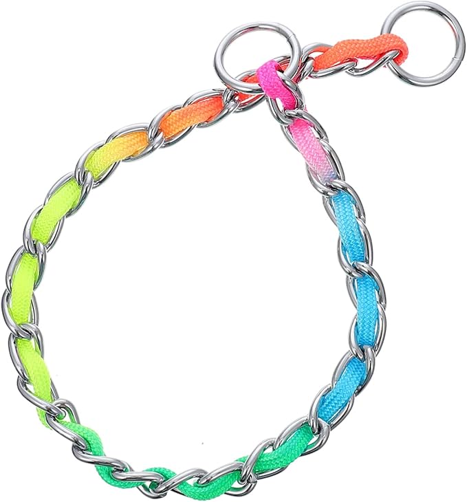 SUPVOX Rainbow Colored Dog Pulling Rope Collar Lightweight Durable Nylon Training Chain for Dogs Comfortable Fit Easy to Install for Outdoor Activities