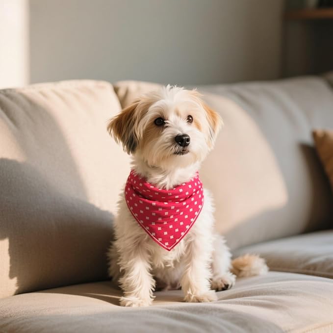 Double Layers Two Tones Dog Cotton Square Bandana Bibs Scarf Kerchief for Small Medium Dogs Boy or Girl - DCB07 R&B