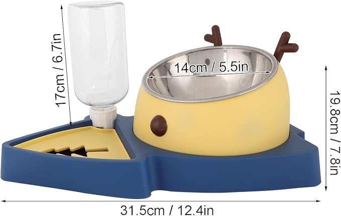 2-in-1 Double Dog Cat Bowls, Pet Water and Food Bowl Set, 320ml Automatic Water Dispenser Detachable Stainless Steel Bowl No-Spill Dog Waterer, Pet Feeder Auto Pets Waterer for Cat and Small Dog