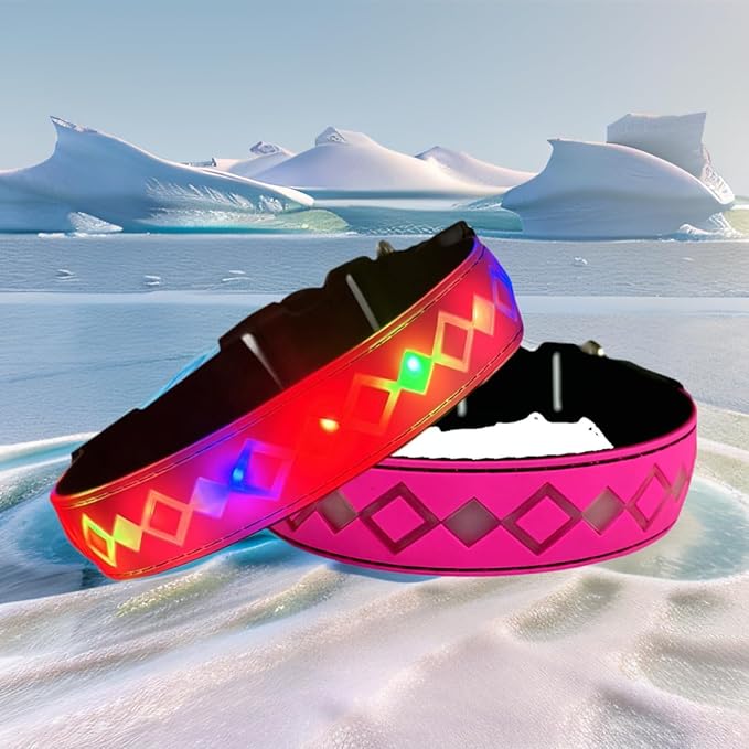 LED Dog Collar, 15 Light Modes, USB-C Rechargeable, Adjustable Silicone, Multiple Colors (Pink Pro, S(7.87-11.8"))
