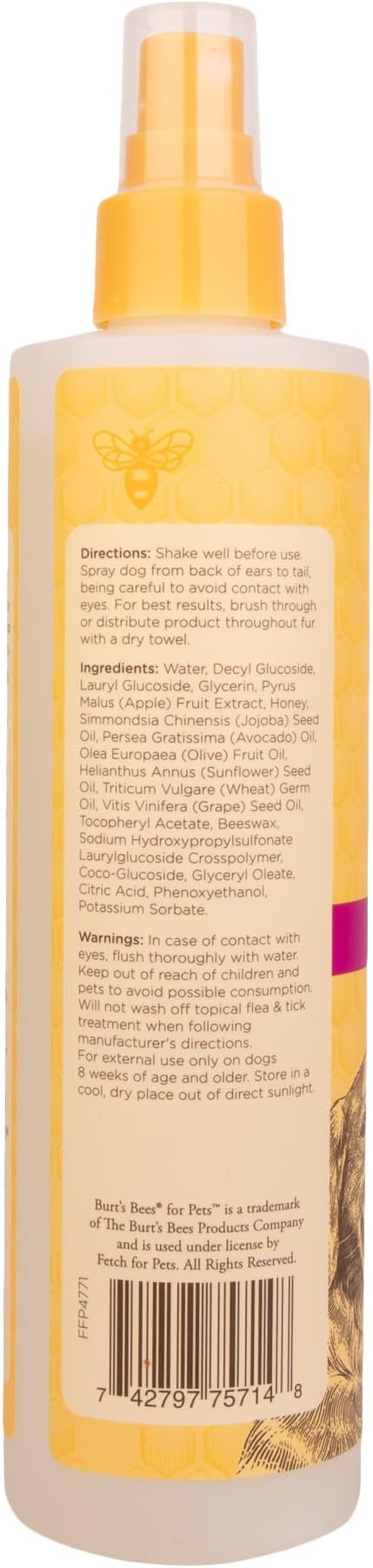 Burt's Bees for Pets Waterless Shampoo Spray for Dogs with Apple and Honey, 99.1% Natural Origin Formulas, Waterless Dog Shampoo - Gentle Dry Shampoo for Dogs, Best Dog Shampoo, 10 oz