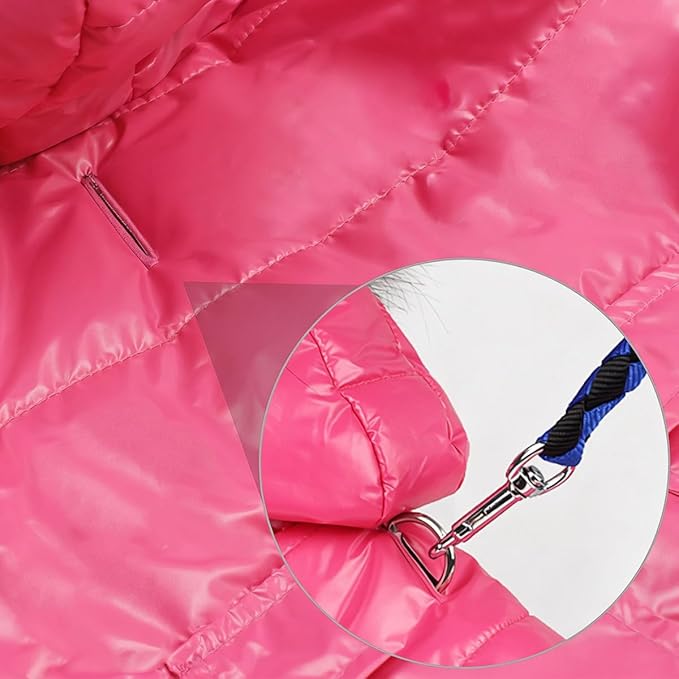 LESYPET Dog Coat for Small Dogs, Windproof Doggie Puffer Jacket with Leash Hole, Extra Warm Dog Jacket Winter Coat, Pink XL