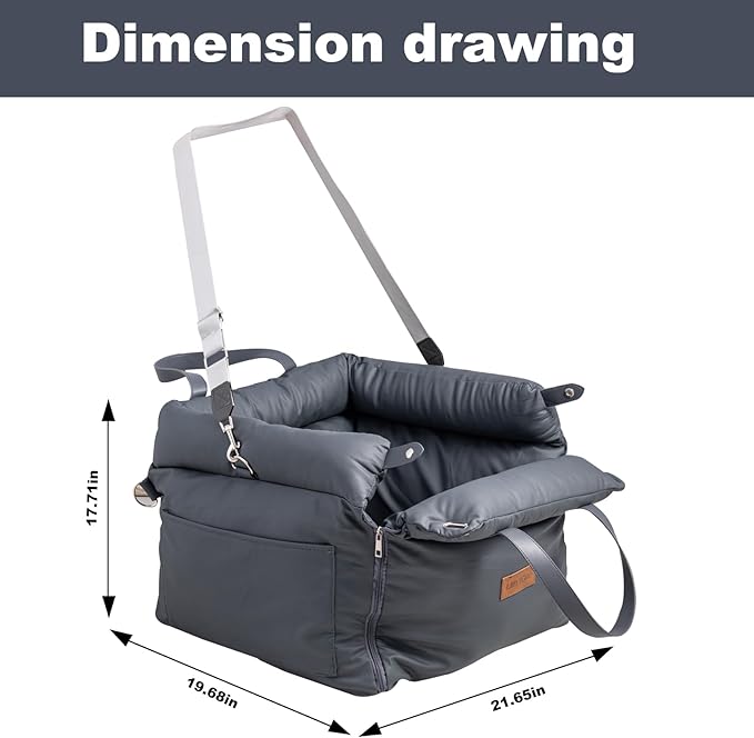 Dog Car Seat for Small & Medium Dogs, 3 in 1 Waterproof Soft Leather Dog Car Bed with Harness Clip, Travel Bed & Carrier Bag for Pets, Fits Pets Up to 35 lbs (Navy Blue, Small & Medium)