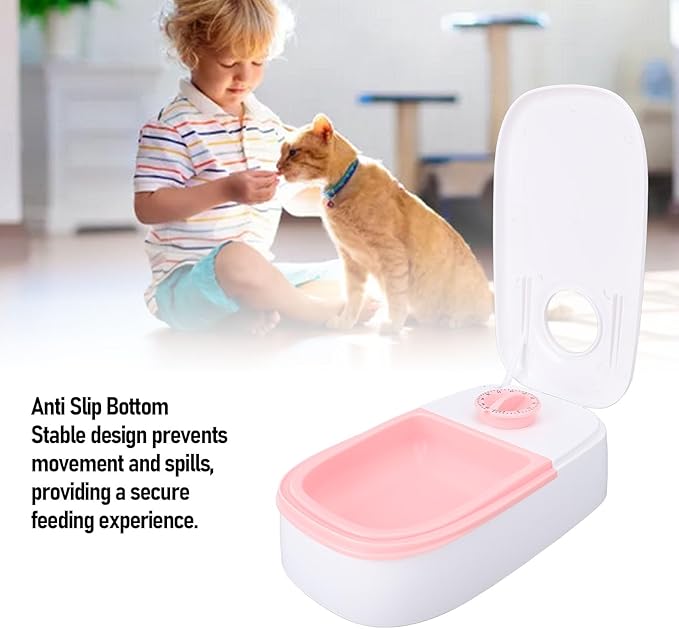 Automatic Pet Feeder, Separate and Single Bowl Design Easy to Cleanup Simple Operating Timer Dry Food Bowl for Dogs Cats(Light Red) (Light Red)
