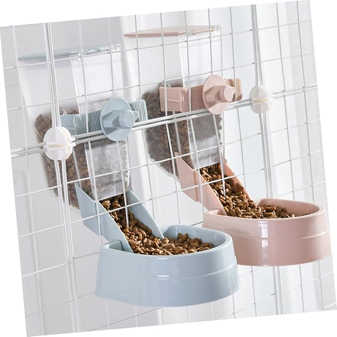 2L Automatic Hanging Dog Feeder Bowl, Blue Pet Food Dispenser for Puppies and Dogs, Portable Crate Mounted Feeding Station for Home and Travel