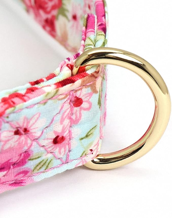 Flower Dog Collar Leash Set Custom Small Medium Large Dog Pet Collars Floral Print Nylon Dog Collars with Treat Bag Snack Bag Pink Collar Leash S