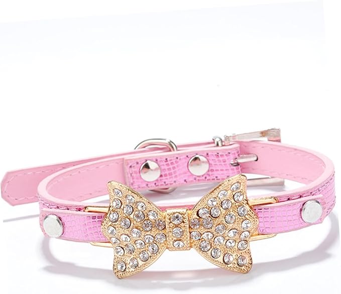 ERINGOGO 3Pcs PU Rhinestone Bowknot Pet Collar Set Small Size Mixed Colors Decorative Bow Pet Neck Collar for Dogs and Cats for Daily Wear
