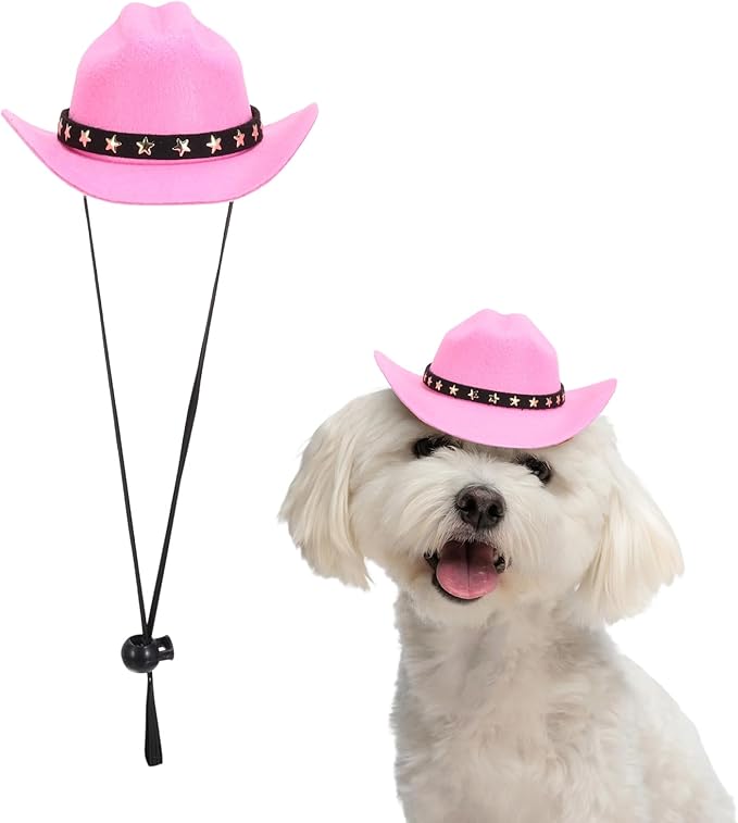 Dog Cowboy Hat, Mini Cowboy Hat for Pet with Chin Strap Adjustable Cosplay Cap, (Pink, S), Intended for Dogs and Cats/Halloween Costume/Party Decoration