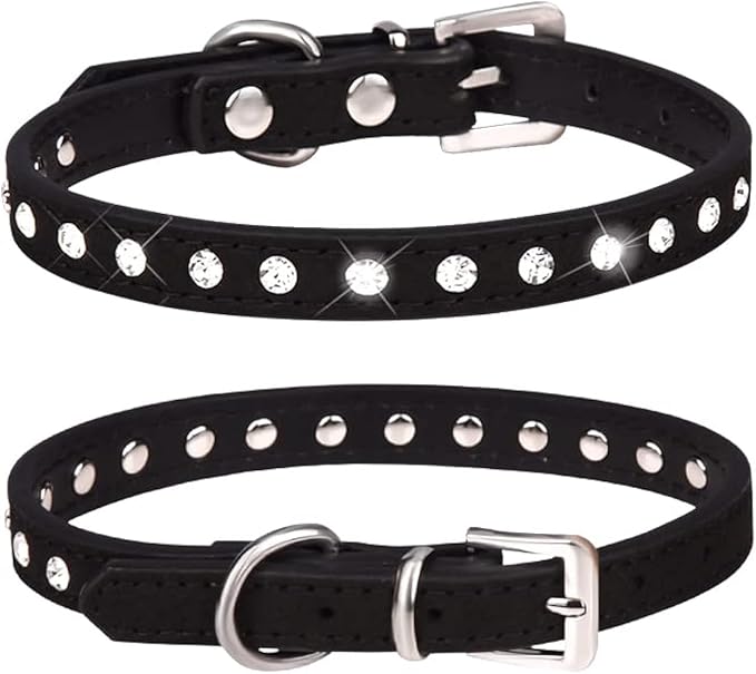 Serijoars Puppy Dog Collar with Crystal Diamond Colorful Bling Girl Puppy Small Dog Cat Collars (XXS, Black)