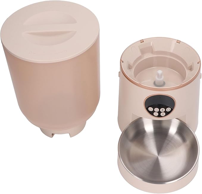 Automatic Pet Feeders, 5L Dual Power Support Smart Timing ABS Cat Dog Food Dispenser with Stainless Steel Bowl (Button