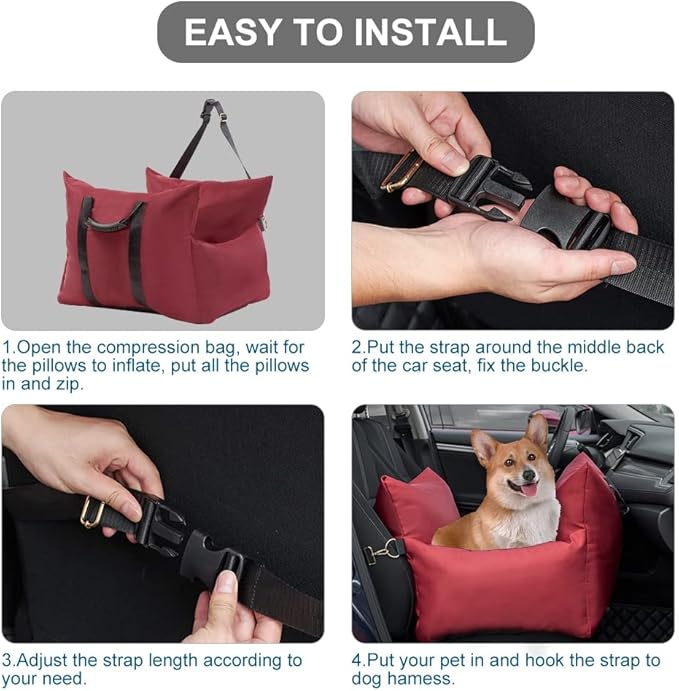 Small Dog Booster Pet Seat for Car Front Seat Ultra Soft Pet Bucket Portable Travel Pet Carrier Bed, Red