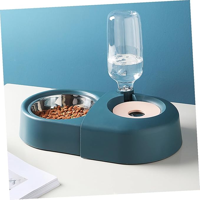 GANAZONO Automatic Dog Feeder and Water Bowl with Spill-Proof Design, Blue Pet Food Bowl for Cats and Dogs, Combined Feeding Basin Suitable for Indoor Use