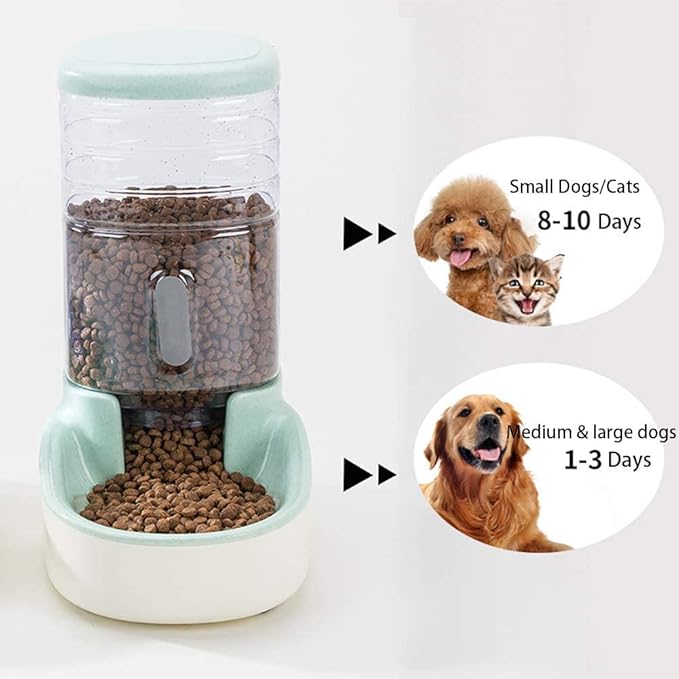 Massage cushion Automatic Pet Feeder Food Feeder and Waterer Dispenser Set 3.8L for Dogs Cats Small & Medium Pets Animals 1019 (Color : Grey) (Green)