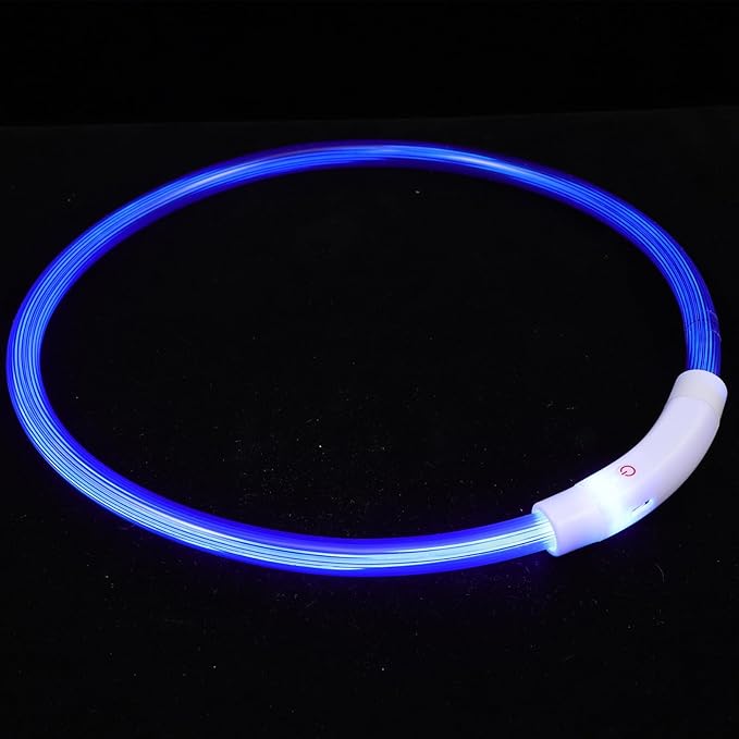 Sosoport USB Rechargeable LED Dog Collar, 70cm Glowing Pet Safety Necklace for Night Walking, Blue Fiber Optic Light-up Basic Collar for Dogs
