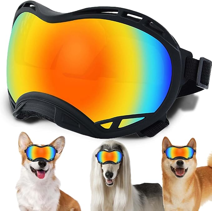 Dog Sunglasses,Doggles Anti-UV Protection,Pet Sunglasses with Adjustable Strap,Suitable for Motorcycle Car Driving Bike Riding Hiking Swimming Wind Dust Fog Dog Eye Protection