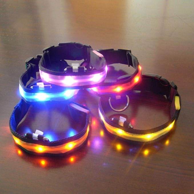 LED Dog Collar USB Rechargeable Safety Dog Collar with Water Resistant Flashing Light 7 Colors Changeable Pet Collar Nylon Webbing Reflective Light Up Collars for Dogs