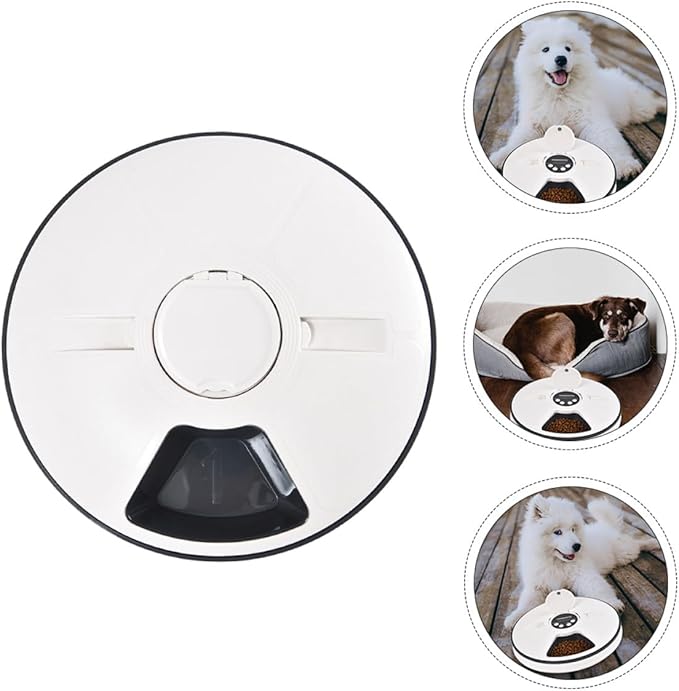 VICASKY Automatic Pet Feeder with Timer and 6-Compartment Feeding Bowl, Intelligent Dry Food Dispenser for Dogs and Cats, Gray-White Pet Feeding Supplies for Scheduled Meals