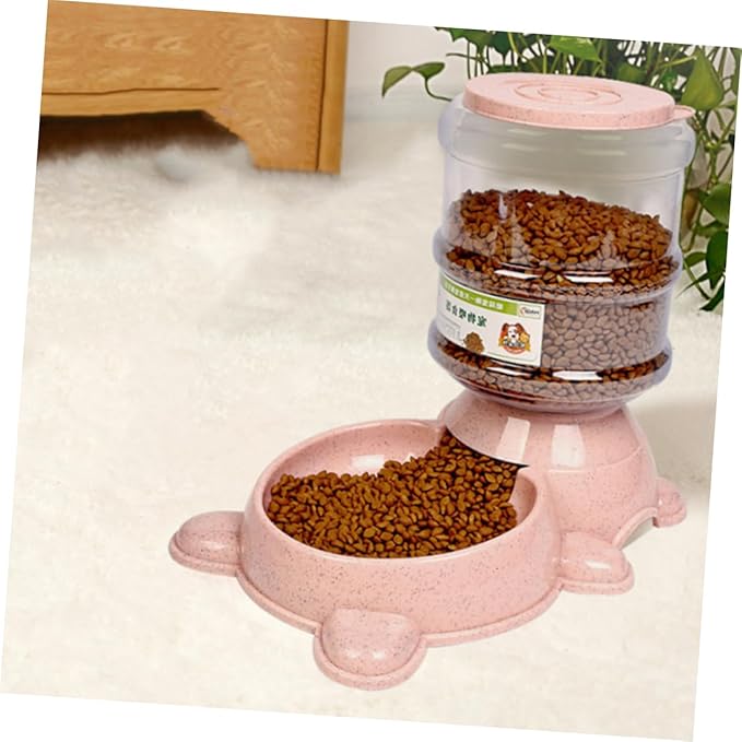 1Pc Automatic Pet Feeder Refillable Food Dispenser Container for Dogs and Cats Adorable Bear Shape Design Easy to for Home Shop Pink