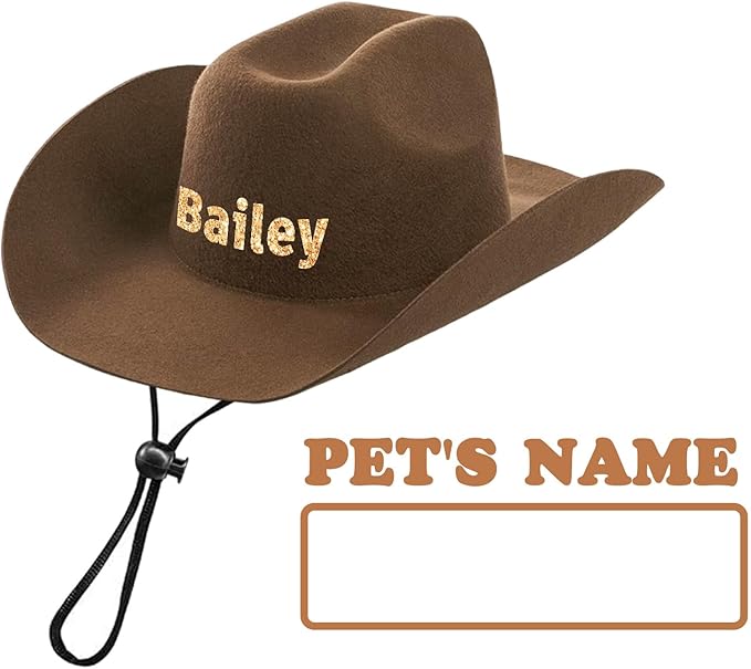 Personalized Dog Cowboy Hats with Name, Custom Cowboy Hat for Dog, Holiday Party Cowboys Costume for Puppy, Pet Tiny Cowboy Cap Birthday Gifts for Pet