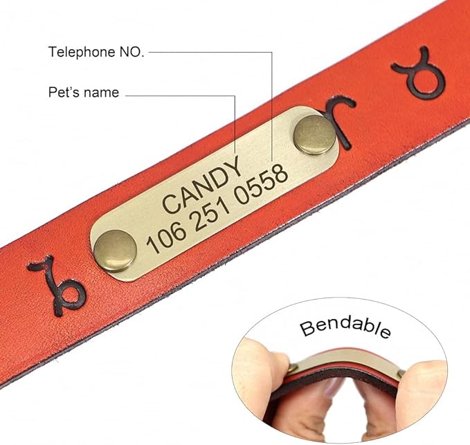 Custom Leather Dog Collar Personalized Dog Collars Leather Gold Buckle German Shepherd Pet ID Collar for Small Medium Large Dogs Light Brown M