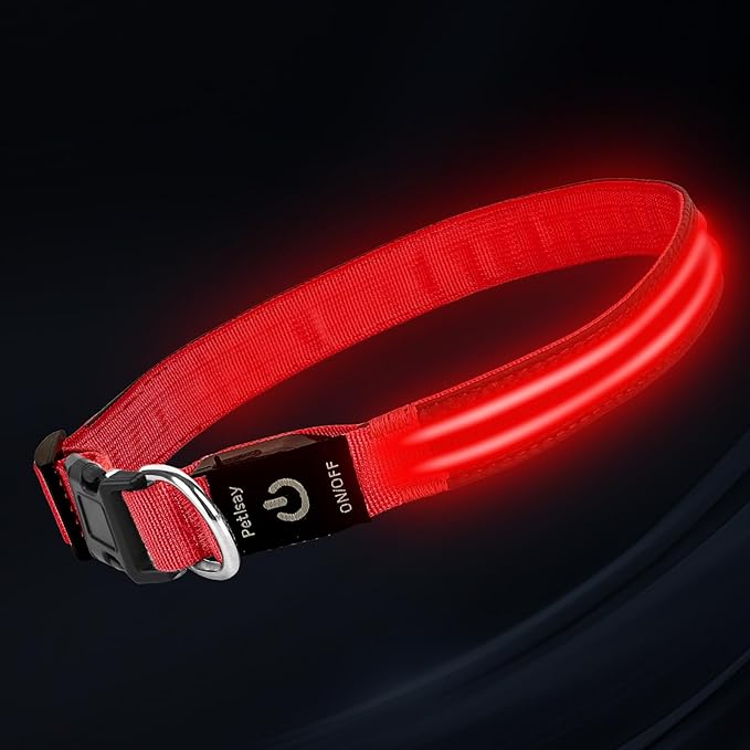 PetIsay Dog Light up Collar for Night Walking - High Visibility LED Dog Collar - Rechargeable - Waterproof - Reflective - Adjustable Lighted Glow Collars(Red,Large)