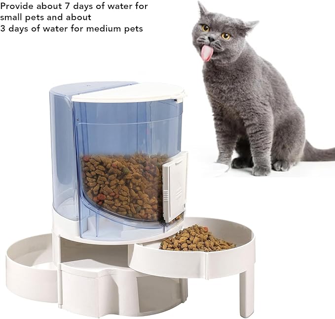Automatic Pet Feeder Water Dispenser Double Layer Dry Wet Separate 1.3lbs Food 1.3L Water ABS PP Material Rotating Storage Elevated for Small Medium Pets (Light Blue)