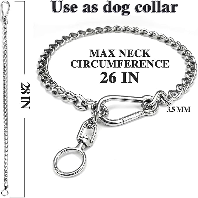 Dog Chain Leash, 304 Stainless Steel Short Lead Metal Heavy Duty Chain DIY Double Dog Leashes Self-Assembly Leashes Extension&Coupler. (304 S/S 28in x 3.5mm)