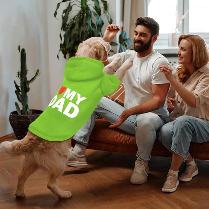 GreenJoy Dog Sweater Dog Hoodie Cold Weather Coat Hooded Sweatshirt for Puppies,Cats, Small Medium Large Dogs (Green(I Love My Dad), Large)