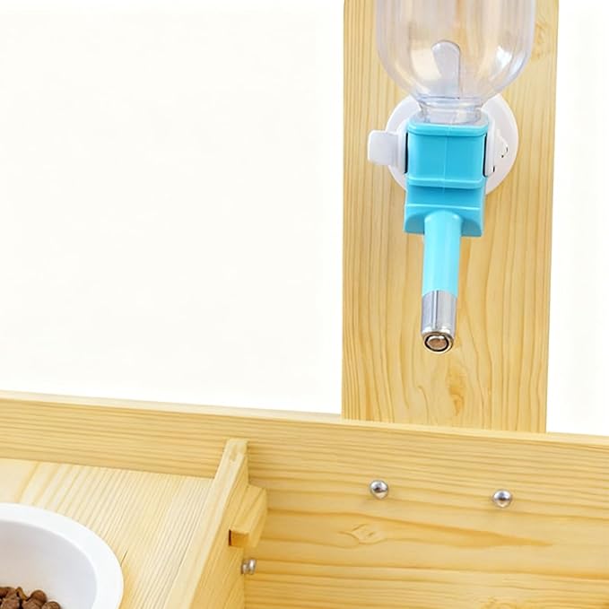 Pet Water Bowl Stand - Adjustable Wooden Dog and Cat Dispenser with 2 Stainless Steel Bowls | Indoor Outdoor Feeding Station for Puppies, Kittens, Small and Medium Pets, Apartment, Balcony, Garden, Ho