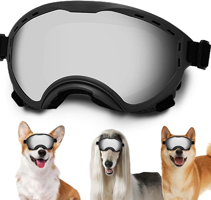 Dog Sunglasses with Adjustable Strap, UV Protection, Winproof Puppy Sunglasses, Suitable for Dogs Eyes Protection,Soft Dogs Goggles