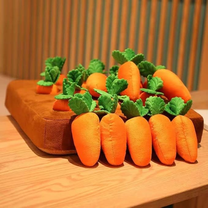 Carrot Dog Toy, Snuffle Mat for Dogs Toy Carrot, Interactive Carrot Dog Puzzle, 2 in 1 Non-Slip Nosework Feed Games, Dog Carrot Toy Pet Stress Relief with 12 Carrots(1)