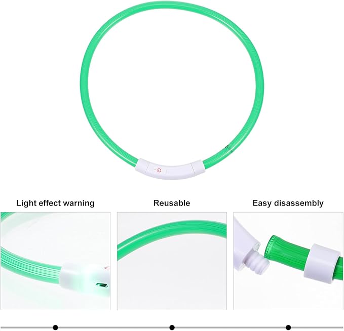 Artibetter Adjustable USB Rechargeable Luminous Pet Collar 70cm Emerald Fiber Optic Glowing Dog Necklace for Night Walking Safety