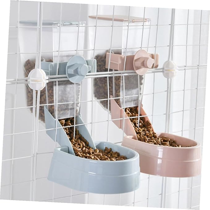 Kisangel 2l Hanging Automatic Dog Feeder Bowl, Blue, Pet Cage Feeder for Puppies and Dogs, Gravity-Operated Food Dispenser for Kennel Use