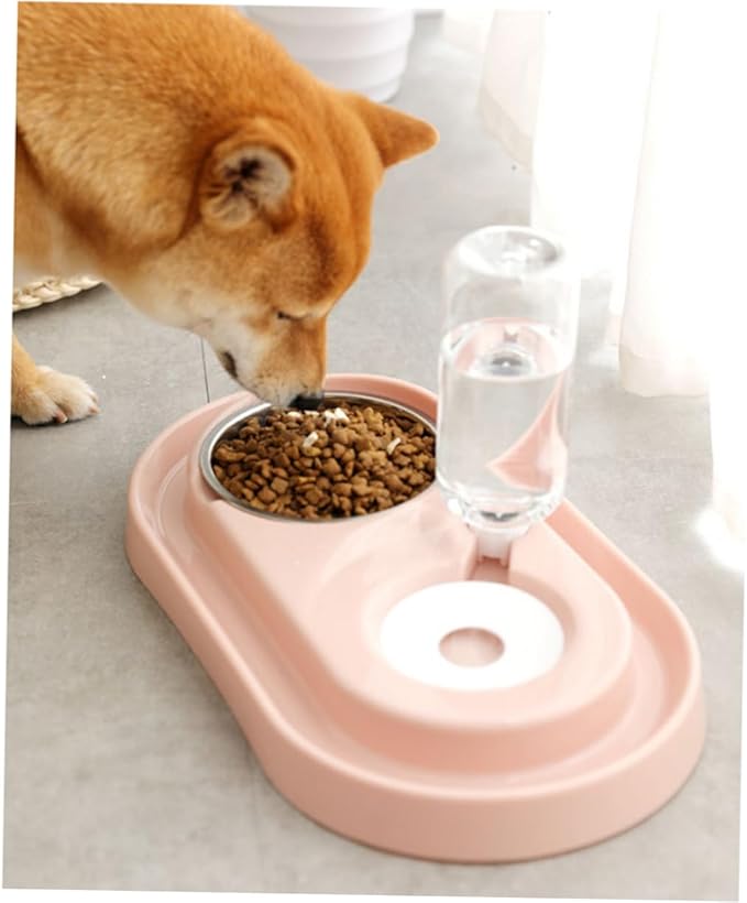 Automatic Dog Water Bowl Dog Feeding Bowl Stand Pet Drink Dish Plastic Stainless Steel Split Design