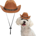 Dog Cowboy Hat, Mini Cowboy Hat for Pet with Chin Strap Adjustable Cosplay Cap, (Brown, L), Intended for Dogs and Cats/Halloween Costume/Party Decoration