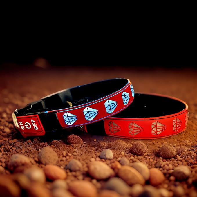 Subversive USB-C led Light up Airtag Dog Collar, Subversive 3D Sunflower Design Comfortable and Soft Material,Multicolored Lighting (D-RED, XS(7.87-11.8"))