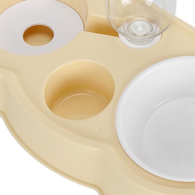 Pet Water and Food Bowl Set, Stable Prevent Slip Double Pet Bowls with Automatic Water Dispenser Bottle, Double Dog Cat Bowls Pet Feeding Bowls for Cats Small Dogs(Yellow)