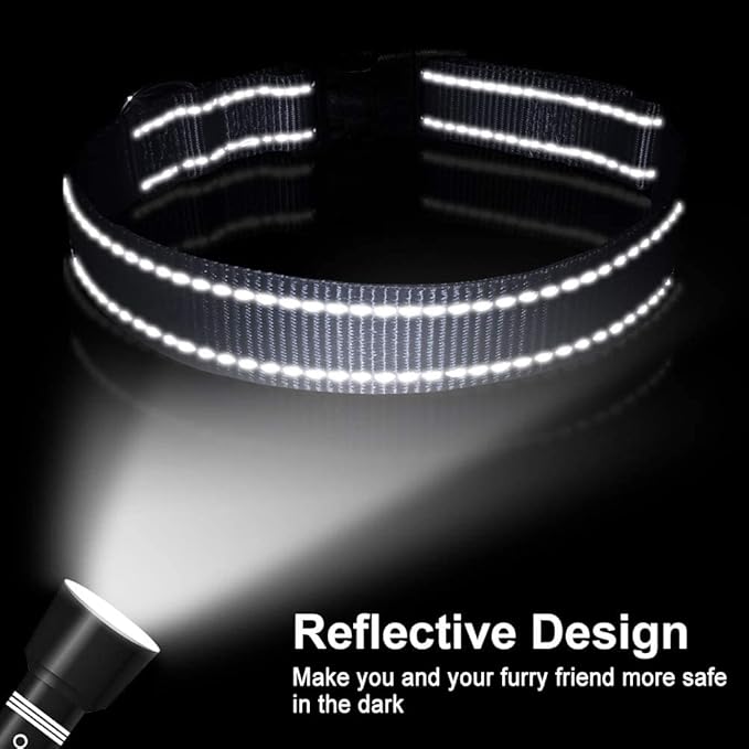 FunTags Reflective Dog Collar, Sturdy Nylon Collars for Large Girl and Boy Dogs, Adjustable Dog Collar with Quick Release Buckle, Gray