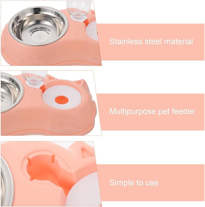 HEMOTON Automatic Dual Pet Feeder and Water Bowl Set, Pink Plastic Cat and Dog Food Dispenser with Water Bottle, Suitable for Puppies and Kittens, Convenient Pet Feeding Solution