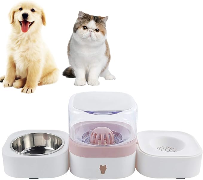 Automatic Pet Water Dispenser 1.8L Cats Dogs Food Water Feeder Dispenser Foutains Bowls with Detachable No-Spill Waterer and Stainless Steel Feeder Bowl for Pets Puppy Kitten