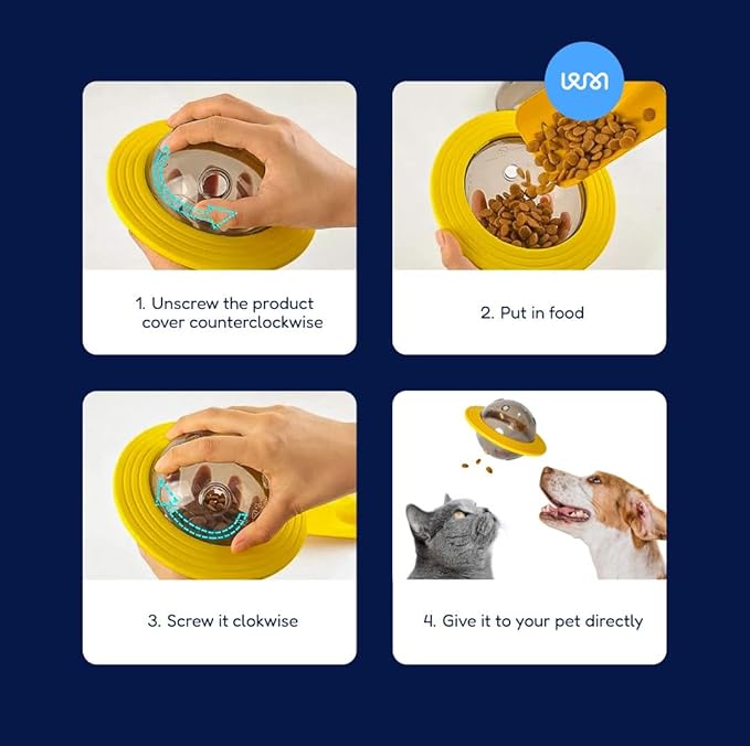 2-in-1 Pets Smart Portable Feeder & Toy, Interactive UFO-Shaped Kibble Dispenser, Indestructible Dog Toy Puzzle for Enrichment and Mental Stimulation Alternative to Slow Feeder (Yellow)