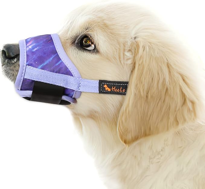 HEELE Dog Muzzle,Soft Nylon Muzzle Anti Biting Barking Chewing,Air Mesh Breathable Drinkable Adjustable Loop Pets Muzzle for Small Medium Large Dogs 4 Colors 4 Sizes (P-Meteor Purple, L)