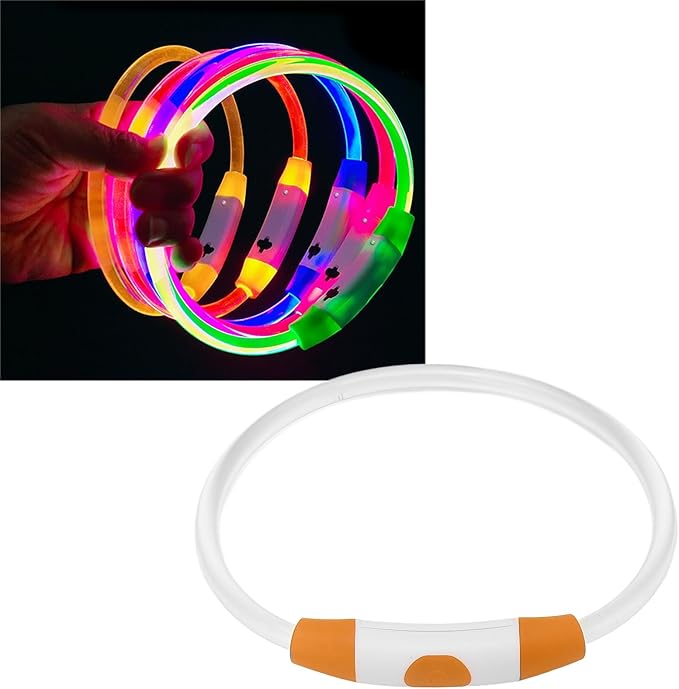 LED Dog Collar, USB Rechargeable Promote Visibility Dog Glow Collar for Outdoor Walking (Orange)