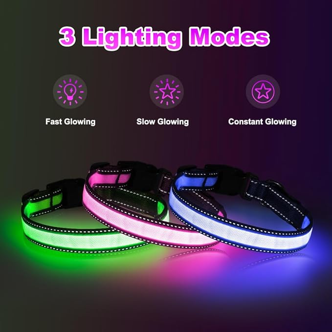 LED Dog Collar USB Rechargeable - Light Up Dog Collar Safety Pet Collars with Lights for Night Walking, Camping (Pink, L)