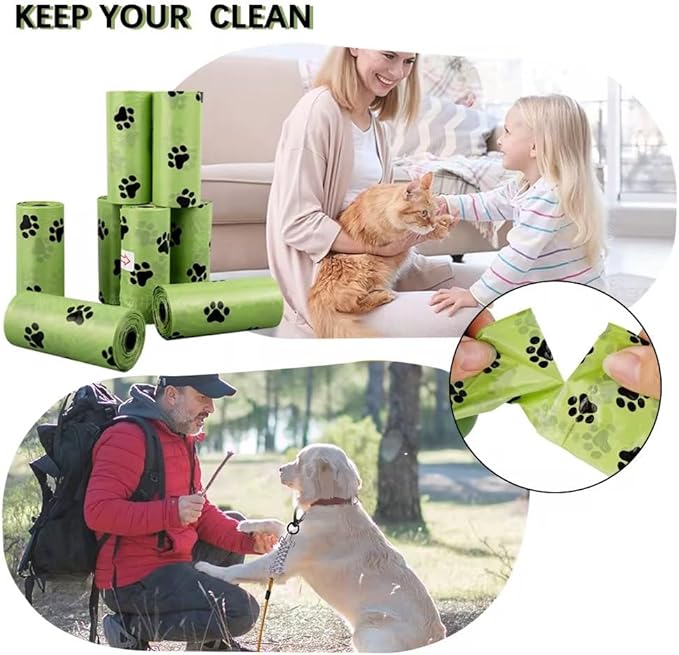 Dog Waste Bags, 8 Rolls with 120 Bags, Pet Poop Disposal Bags with Cute Dog Design