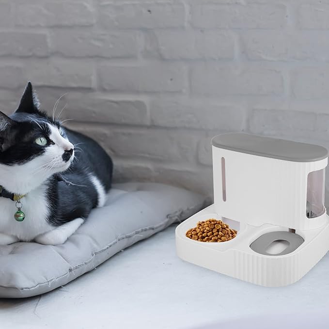 balacoo Automatic Pet Feeder Cat Water Dispenser Detachable Design for Small Dogs and Cats Continuous Food and Water Supply Easy to Visible Window for Monitoring Refill Needs