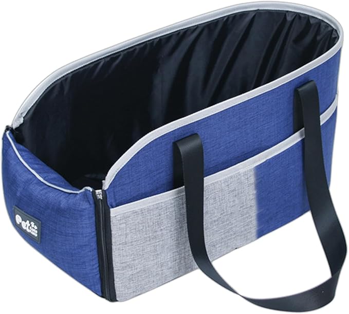 Small Pet Travel Seat – Car Center Console Dog Carrier, Pet Car Bed with Safety Straps | Soft-Sided Carrier, Travel Bag for Small Dogs or Cats, Fits Front Console, Ideal for Commuting or Trips