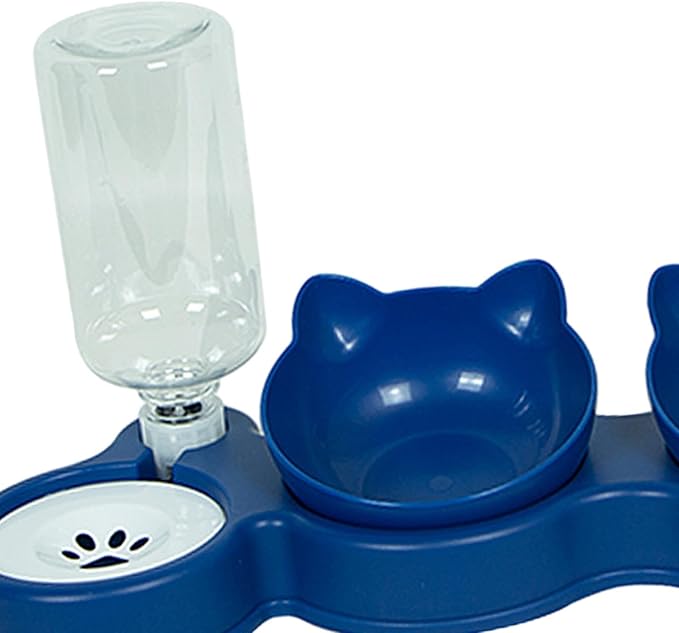 3 in 1 Dog Cat Bowls Water and Food Bowl Set Pet Feeder with Automatic Waterer Bottle Feeding Bowls for Puppy Small or Medium Size Dogs Cats, Dark Blue
